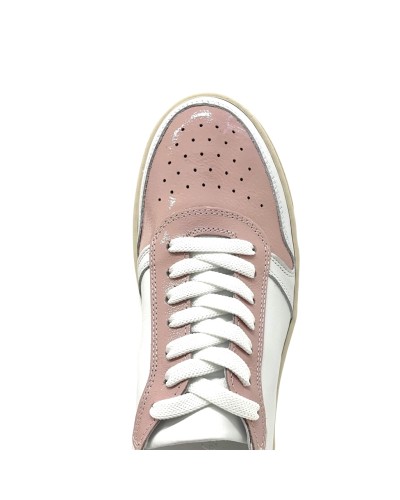 Sneakers stile basket bianco rosa platino